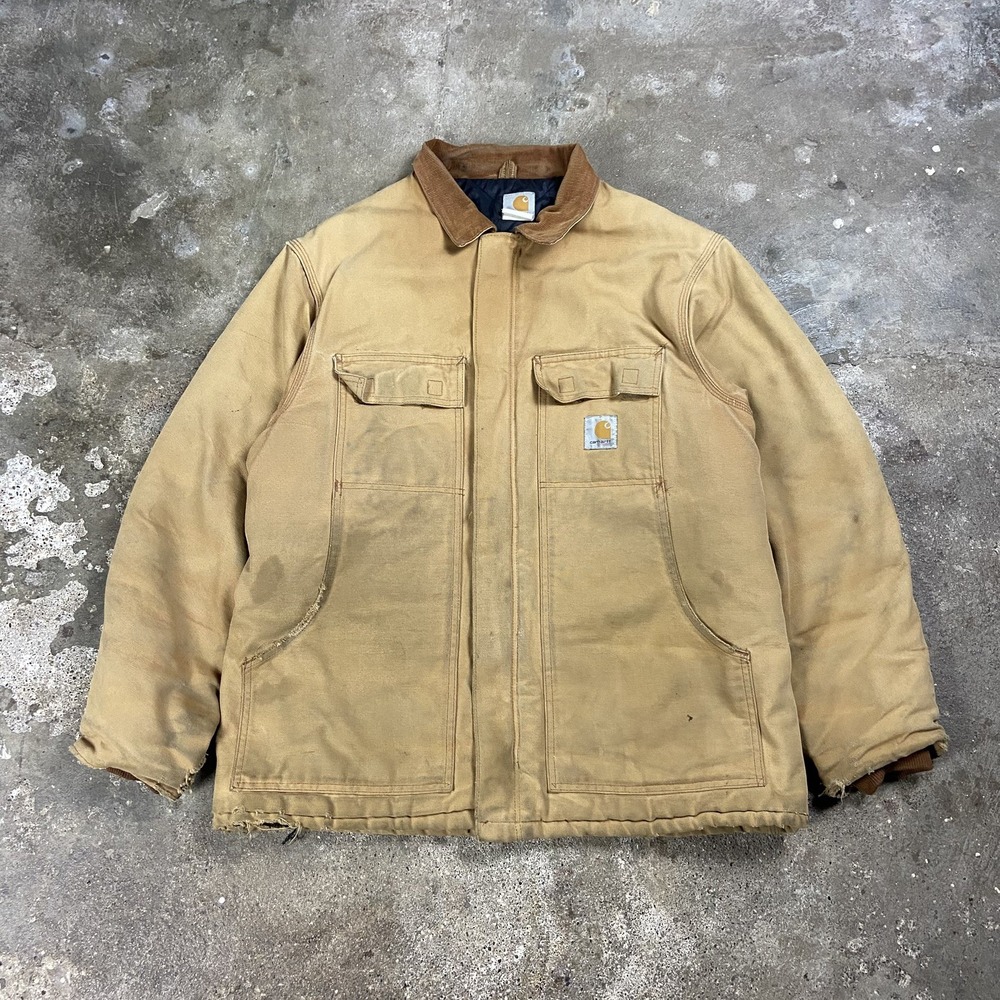 Vintage 90s Carhartt Arctic Jacket Size Medium Brown Canvas Full Zip Work C03